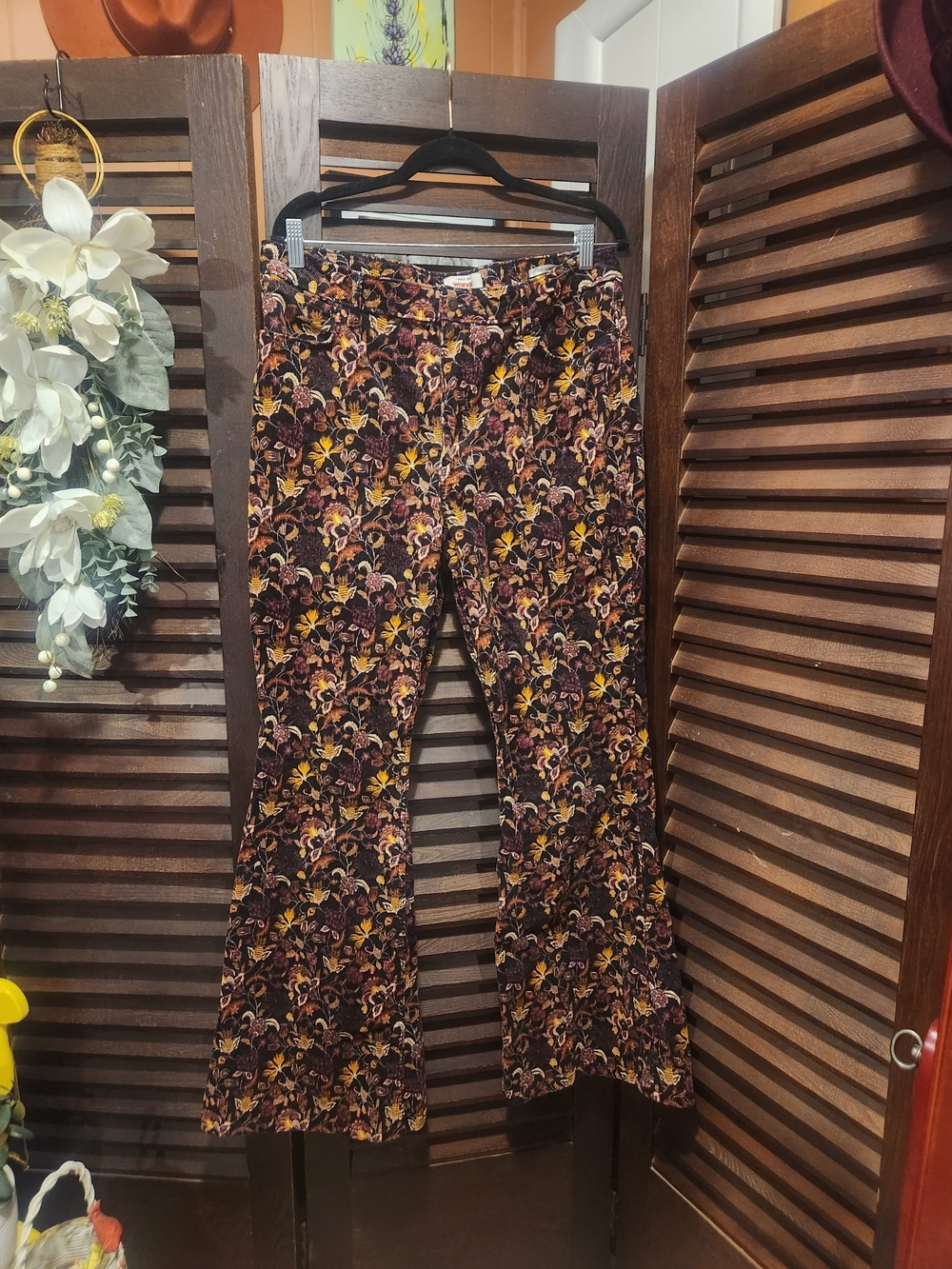 Wrangler Women's Flare Leg Floral Pants in Black, Maroon, Yellow - Picture 1 of 4